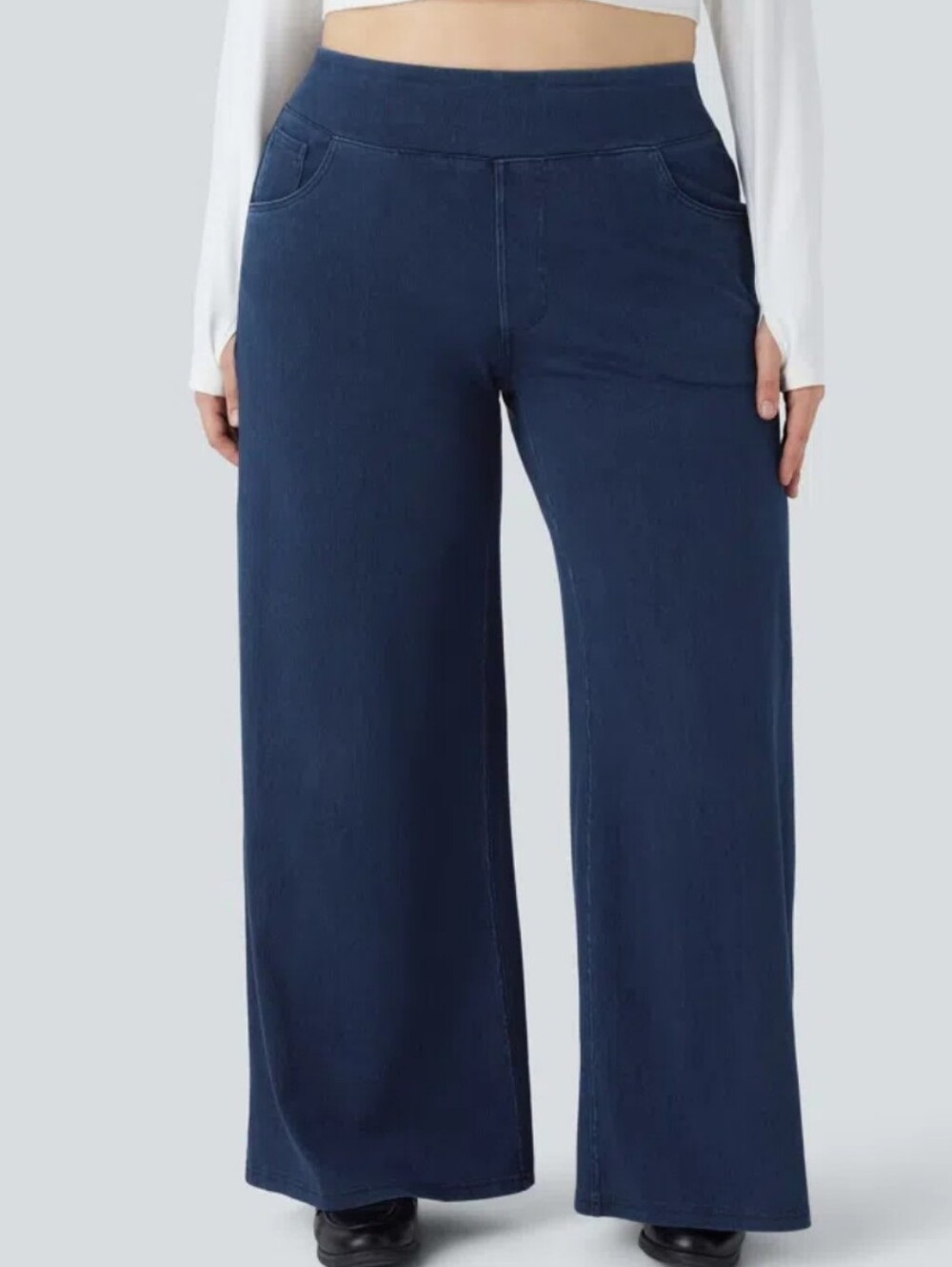 Halara Flex High Waisted Baggy Wide Leg Jeans Stretch Womens Size L Petite New